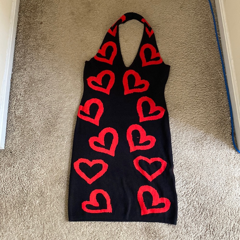 Heart Print Halter Sweater Dress
